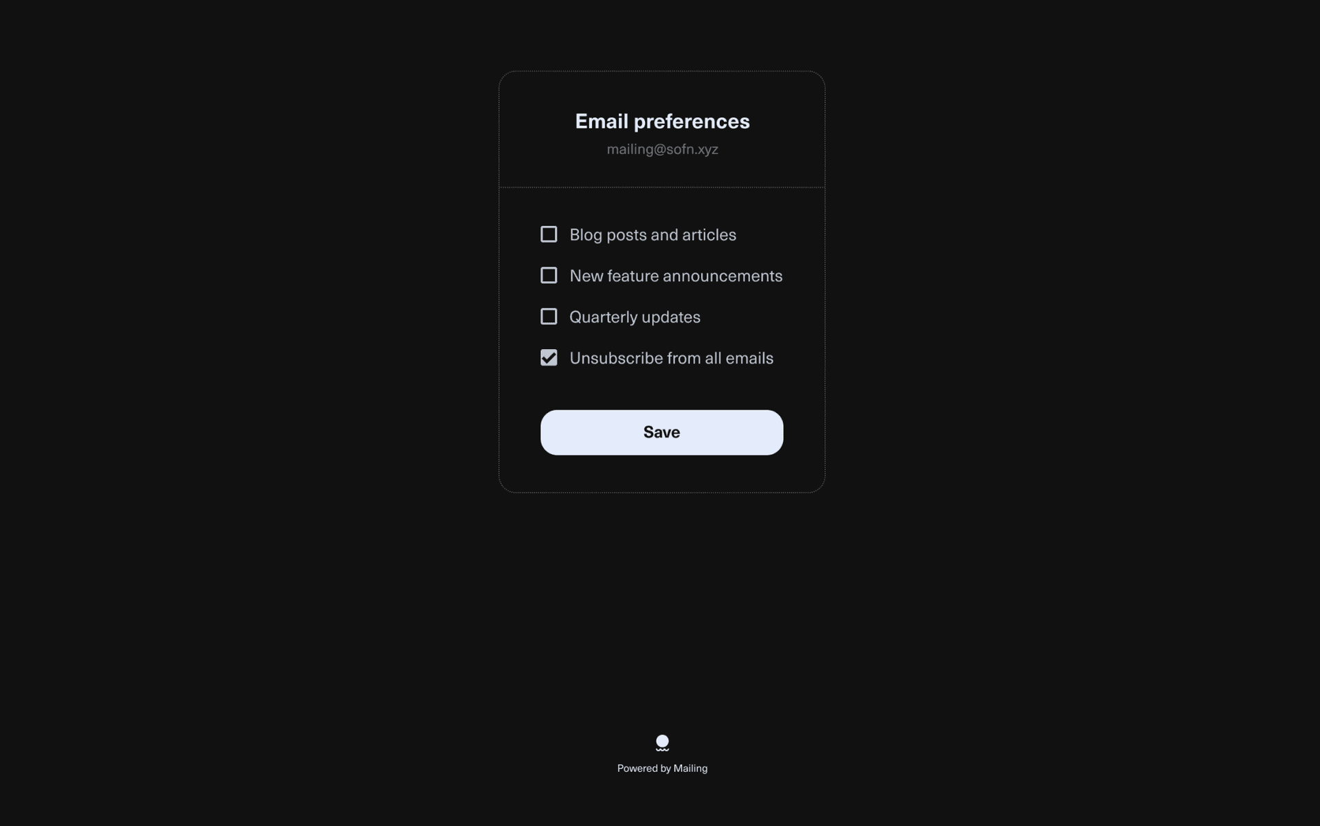 Mailing subscription preferences screenshot